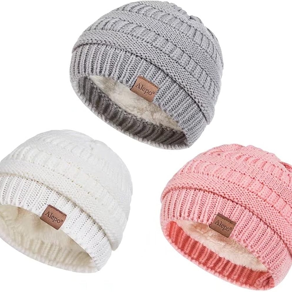 3 Pack Baby Beanie Hats for Girls Boys, Soft Warm Fleece Lined Baby Winter Hat